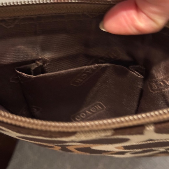 Coach Signature Canvas Brown, Tan and Cream Crossbody Bag with 3 pockets - Picture 4 of 5